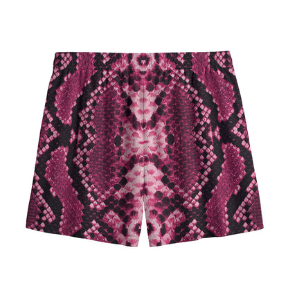 Pink Python Snakeskin Print Mesh Shorts