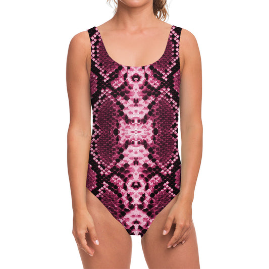 Pink Python Snakeskin Print One Piece Swimsuit