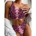 Pink Python Snakeskin Print One Shoulder Bikini Set