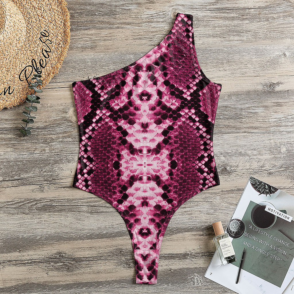 Pink Python Snakeskin Print One Shoulder Bodysuit