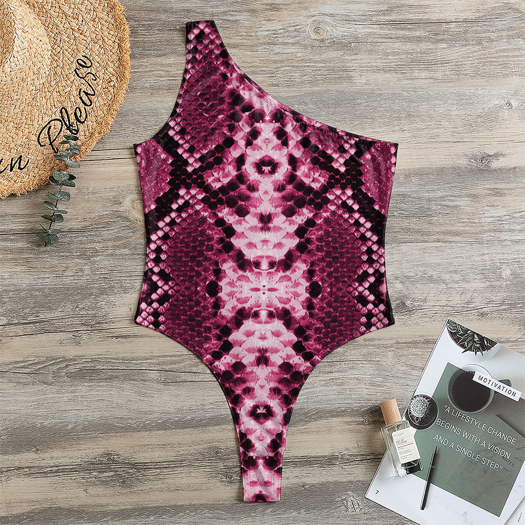 Pink Python Snakeskin Print One Shoulder Bodysuit