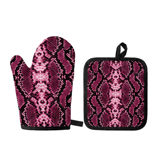 Pink Python Snakeskin Print Oven Mitt And Pot Holder Set