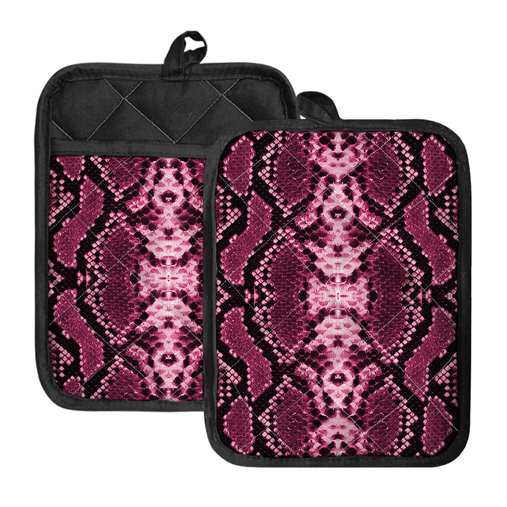 Pink Python Snakeskin Print Pot Holders With Pocket
