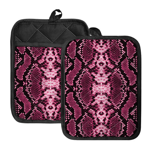 Pink Python Snakeskin Print Pot Holders With Pocket