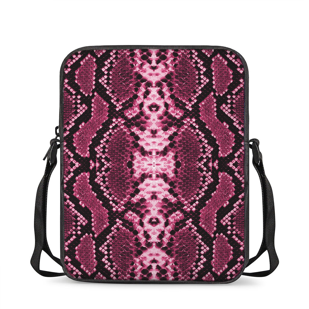 Pink Python Snakeskin Print Rectangular Crossbody Bag