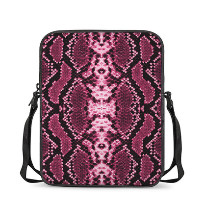 Pink Python Snakeskin Print Rectangular Crossbody Bag