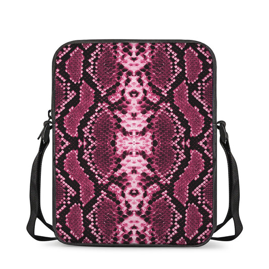 Pink Python Snakeskin Print Rectangular Crossbody Bag