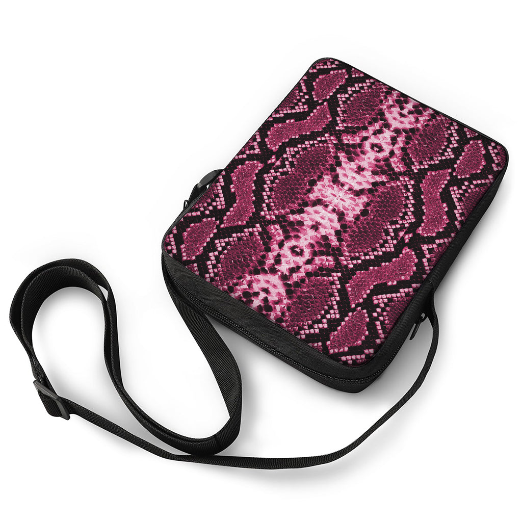 Pink Python Snakeskin Print Rectangular Crossbody Bag