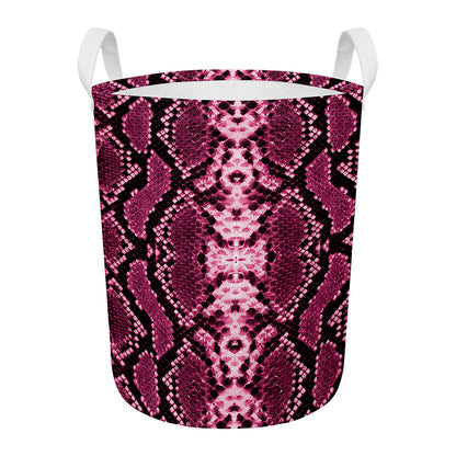 Pink Python Snakeskin Print Round Laundry Basket