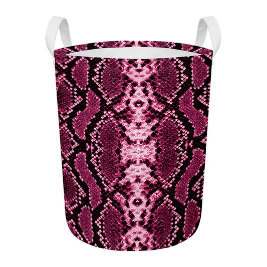 Pink Python Snakeskin Print Round Laundry Basket