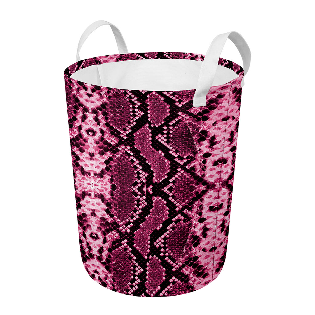 Pink Python Snakeskin Print Round Laundry Basket