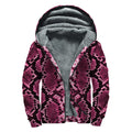 Pink Python Snakeskin Print Sherpa Lined Zip Up Hoodie