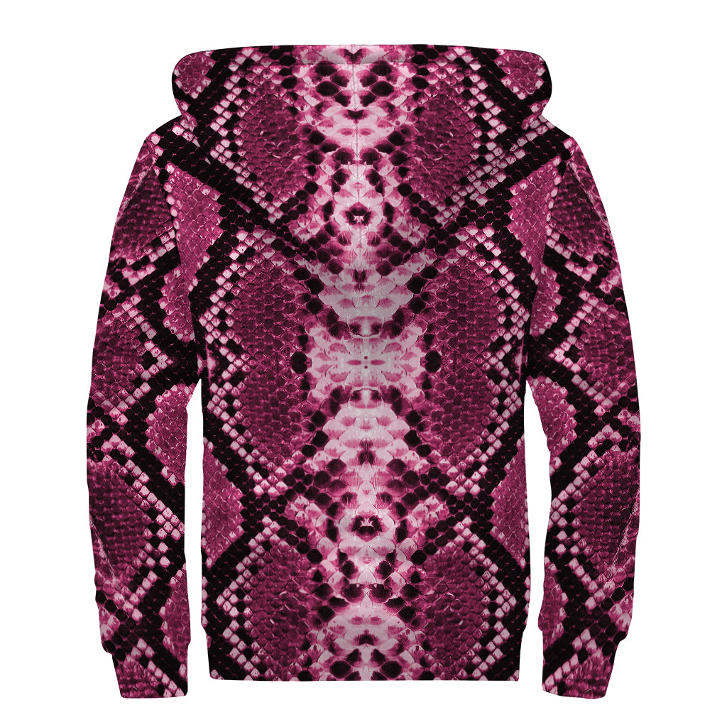 Pink Python Snakeskin Print Sherpa Lined Zip Up Hoodie