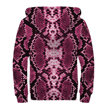 Pink Python Snakeskin Print Sherpa Lined Zip Up Hoodie