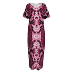 Pink Python Snakeskin Print Short Sleeve Long Nightdress