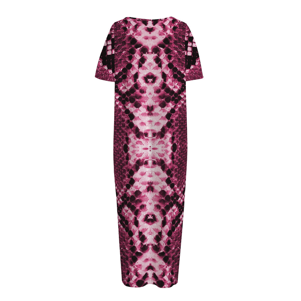 Pink Python Snakeskin Print Short Sleeve Long Nightdress