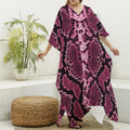 Pink Python Snakeskin Print Silk V-Neck Kaftan Dress