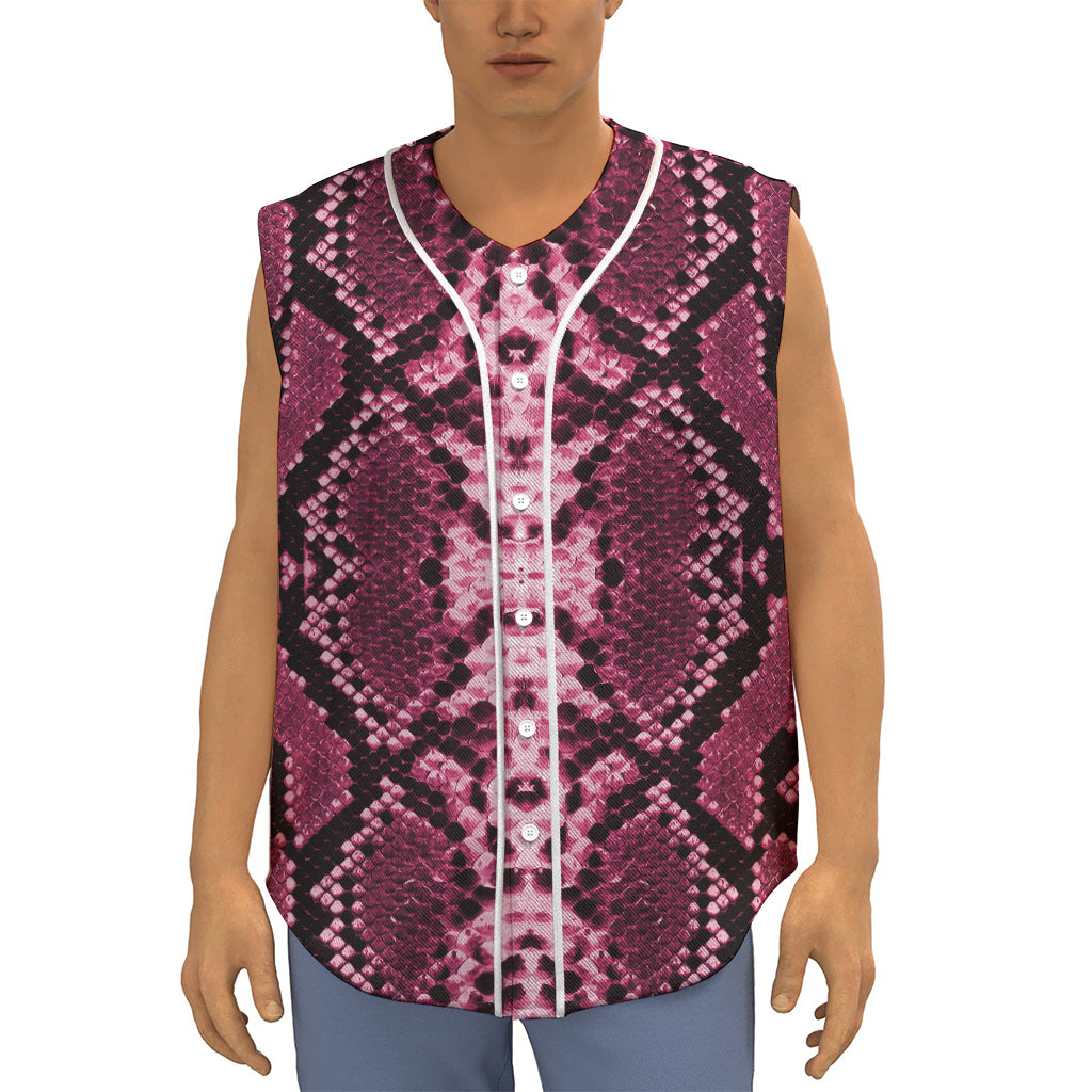 Pink Python Snakeskin Print Sleeveless Baseball Jersey