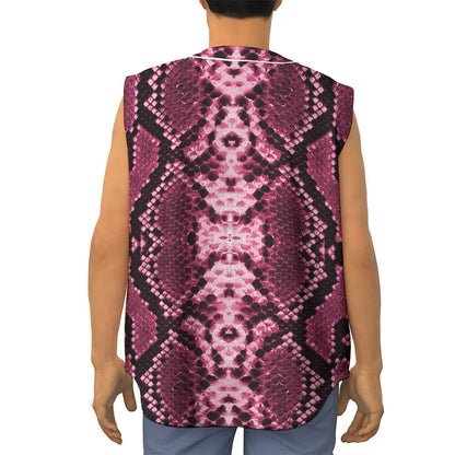 Pink Python Snakeskin Print Sleeveless Baseball Jersey