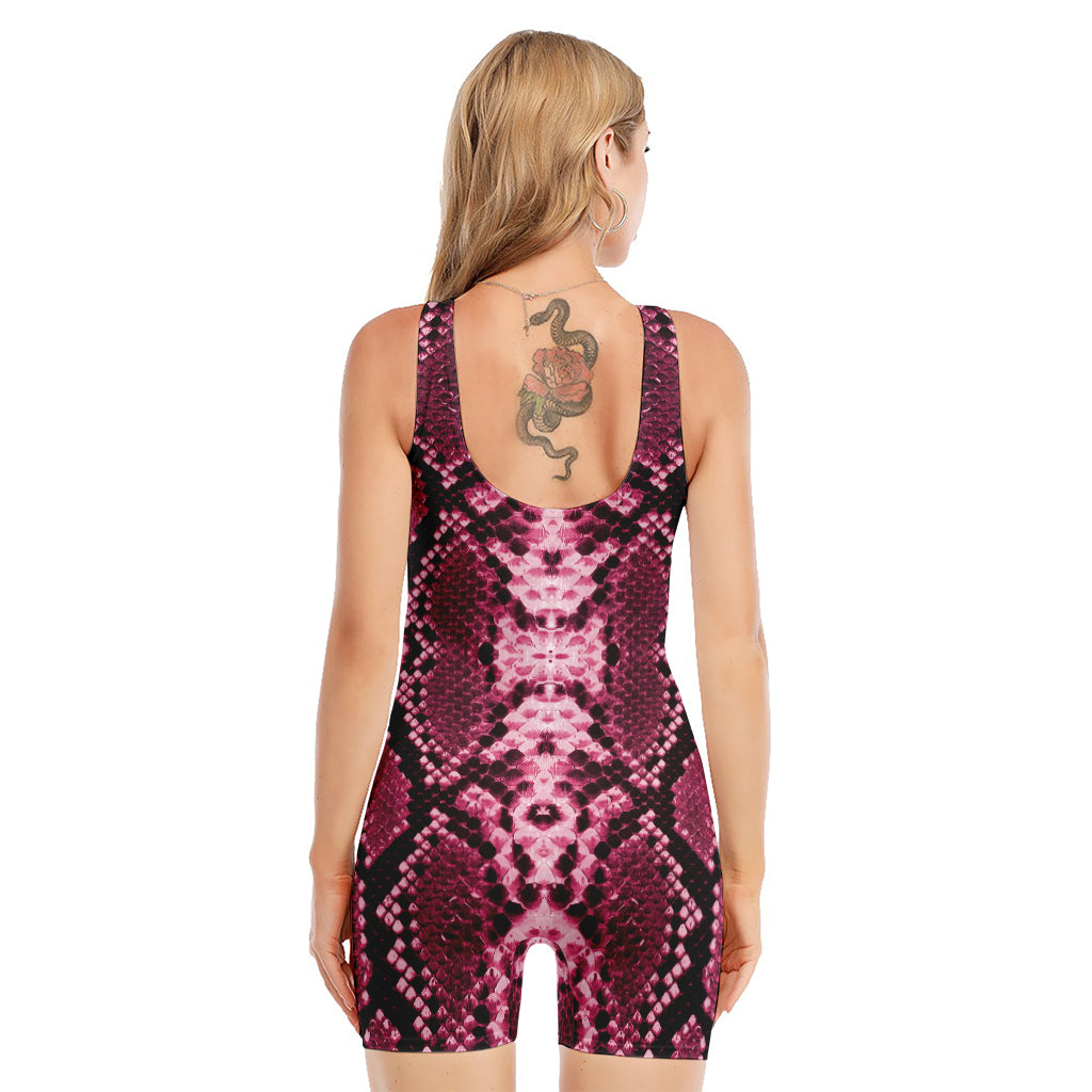 Pink Python Snakeskin Print Sleeveless One Piece Swimsuit
