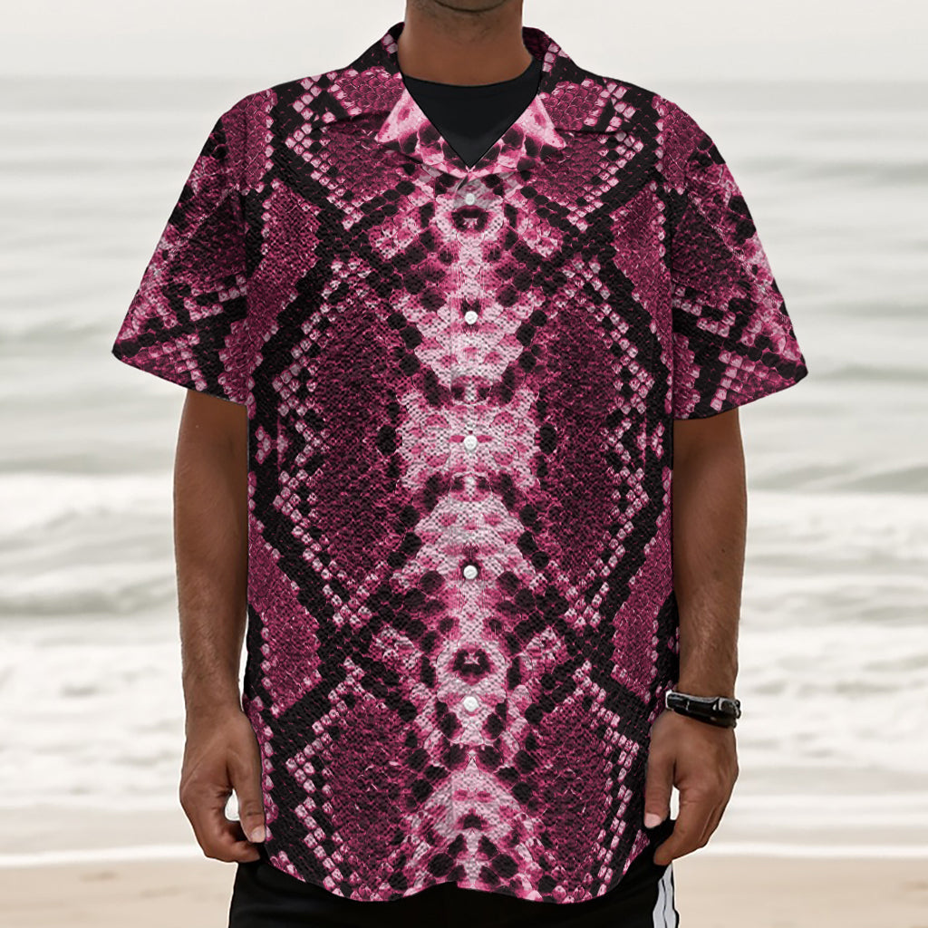 Pink Python Snakeskin Print Textured Short Sleeve Shirt