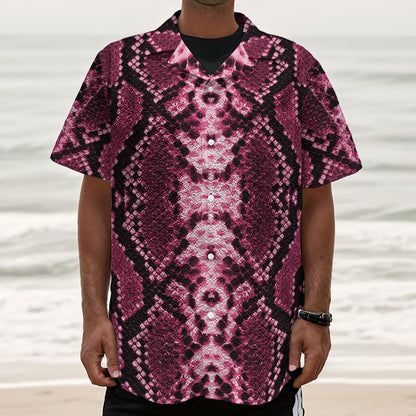 Pink Python Snakeskin Print Textured Short Sleeve Shirt