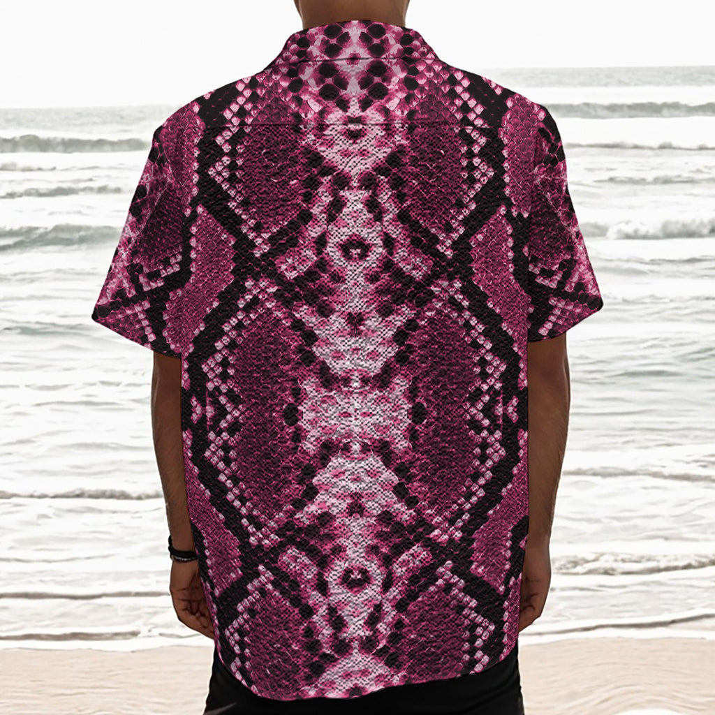 Pink Python Snakeskin Print Textured Short Sleeve Shirt