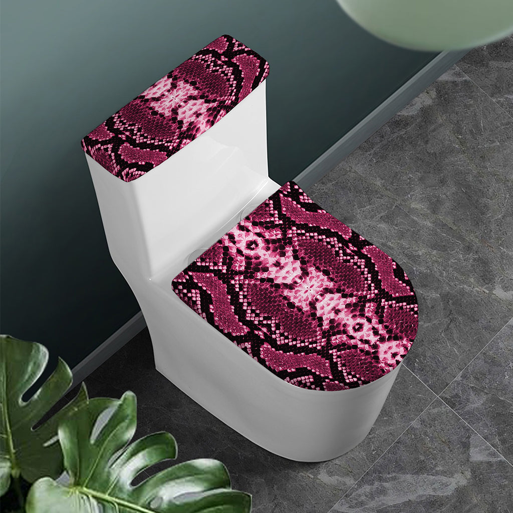 Pink Python Snakeskin Print Toilet Lid And Tank Cover Set