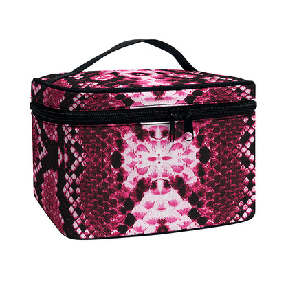 Pink Python Snakeskin Print Travel Makeup Bag
