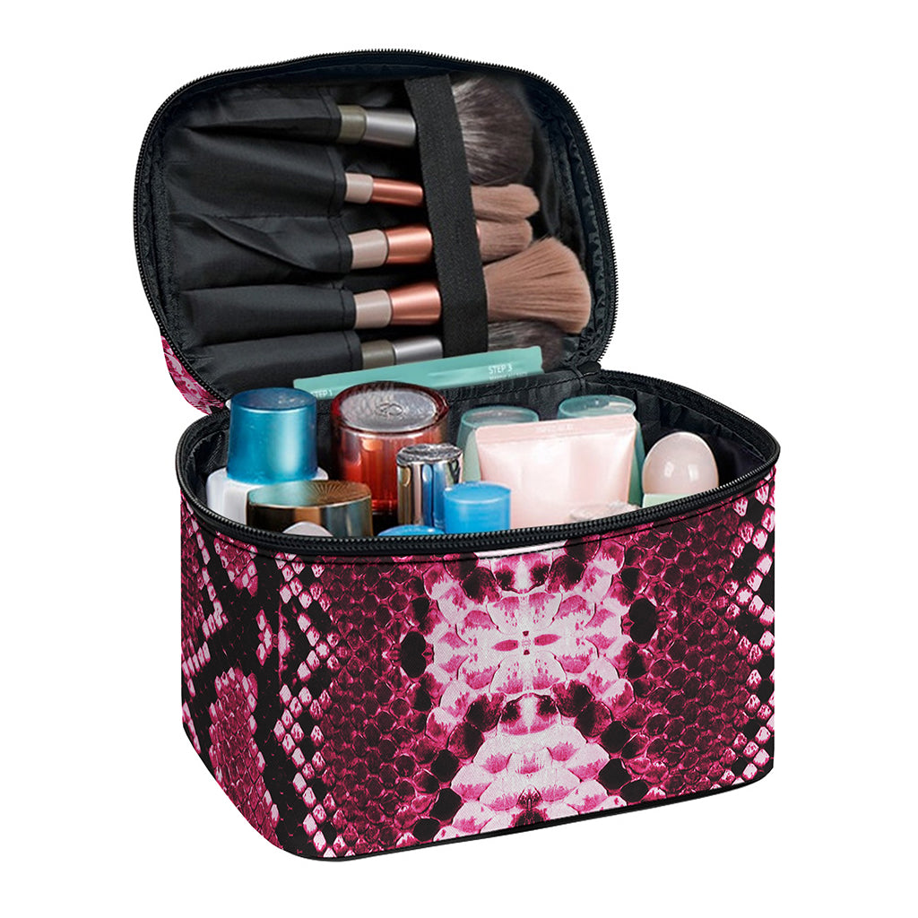 Pink Python Snakeskin Print Travel Makeup Bag