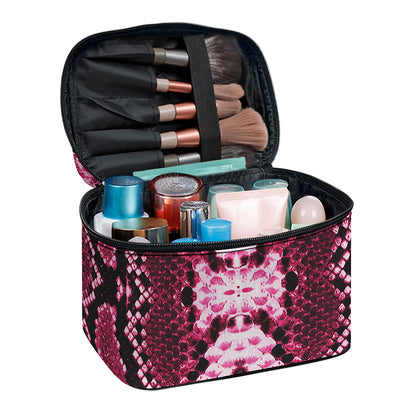 Pink Python Snakeskin Print Travel Makeup Bag