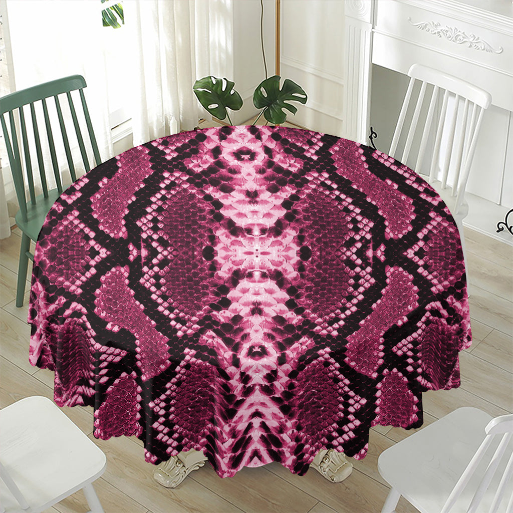 Pink Python Snakeskin Print Waterproof Round Tablecloth