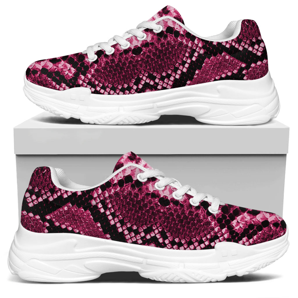 Pink Python Snakeskin Print White Chunky Shoes