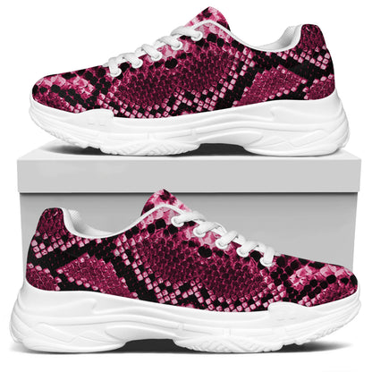 Pink Python Snakeskin Print White Chunky Shoes