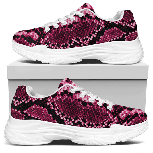 Pink Python Snakeskin Print White Chunky Shoes
