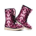 Pink Python Snakeskin Print Winter Boots