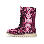 Pink Python Snakeskin Print Winter Boots