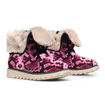 Pink Python Snakeskin Print Winter Boots
