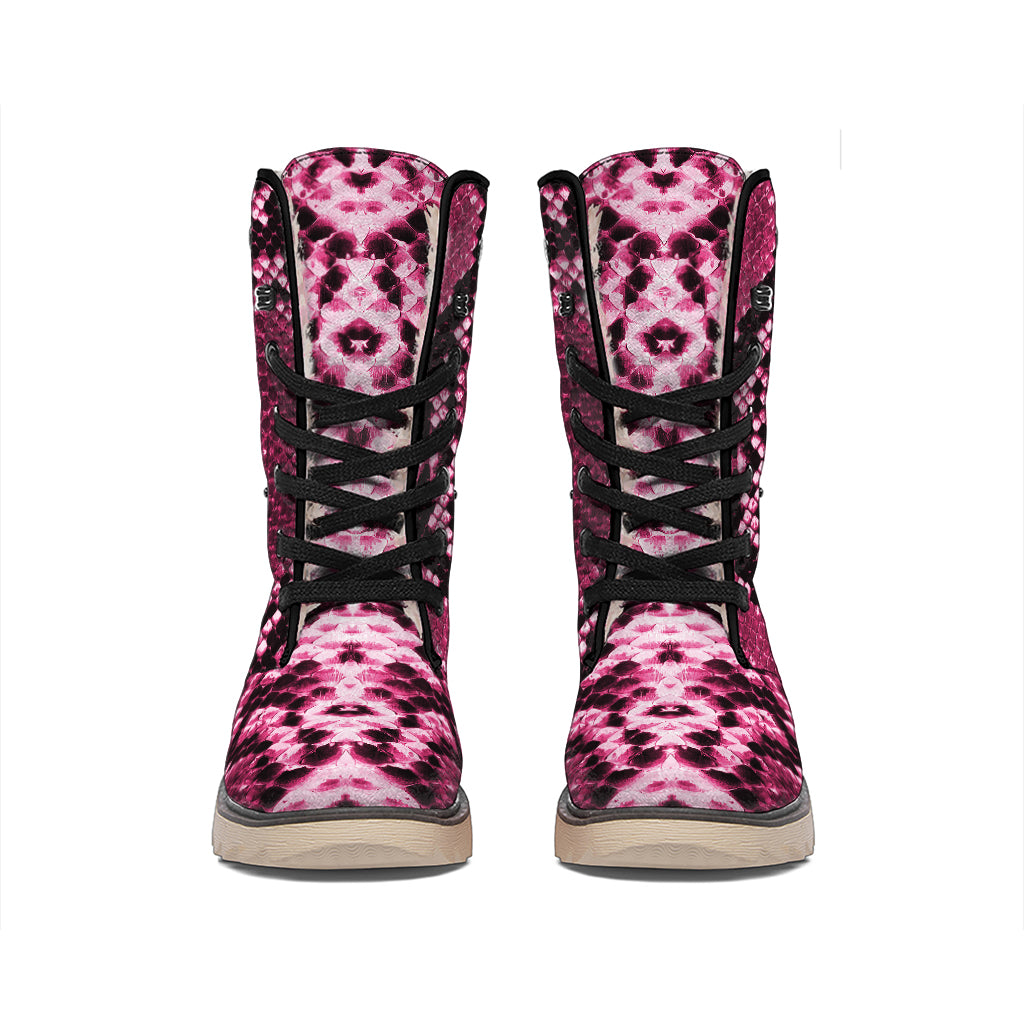 Pink Python Snakeskin Print Winter Boots