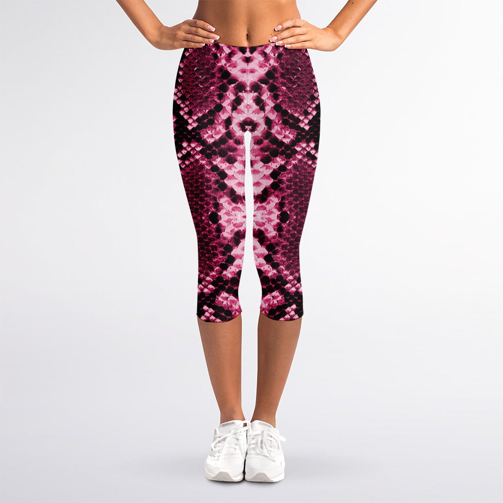 Pink Python Snakeskin Print Women's Capri Leggings