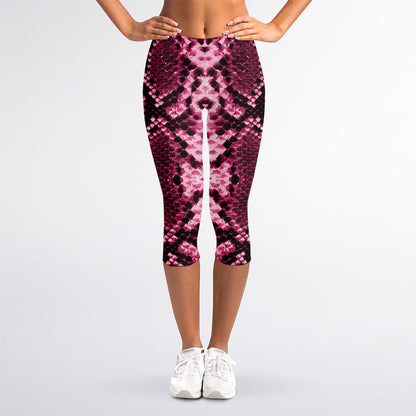 Pink Python Snakeskin Print Women's Capri Leggings