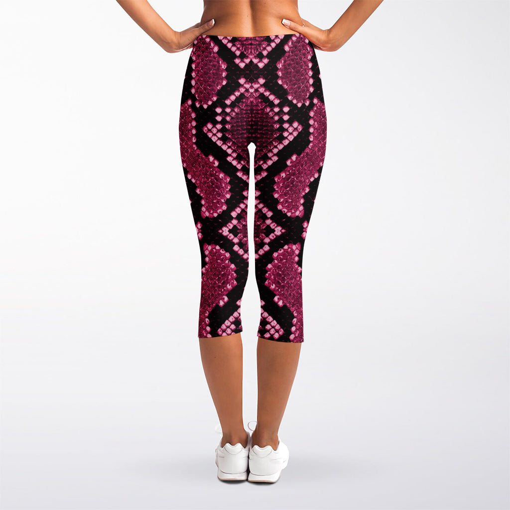 Pink Python Snakeskin Print Women's Capri Leggings
