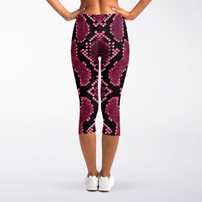 Pink Python Snakeskin Print Women's Capri Leggings