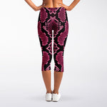 Pink Python Snakeskin Print Women's Capri Leggings