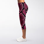 Pink Python Snakeskin Print Women's Capri Leggings