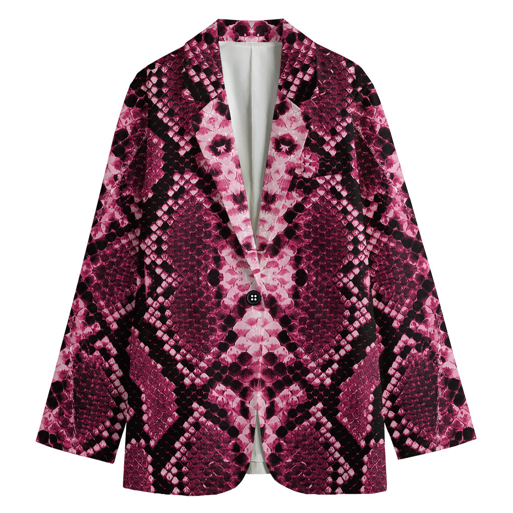 Pink Python Snakeskin Print Women's Cotton Blazer