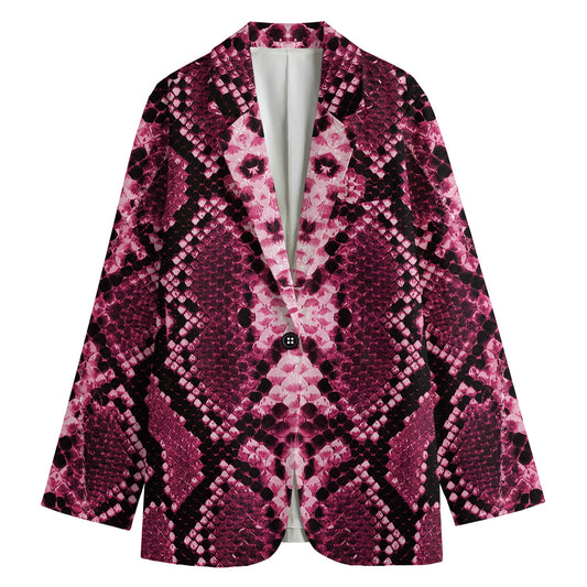 Pink Python Snakeskin Print Women's Cotton Blazer