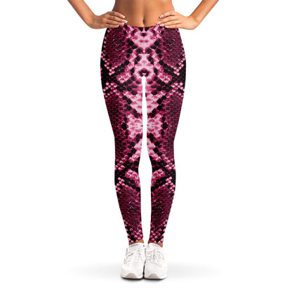Pink Python Snakeskin Print Women's Leggings