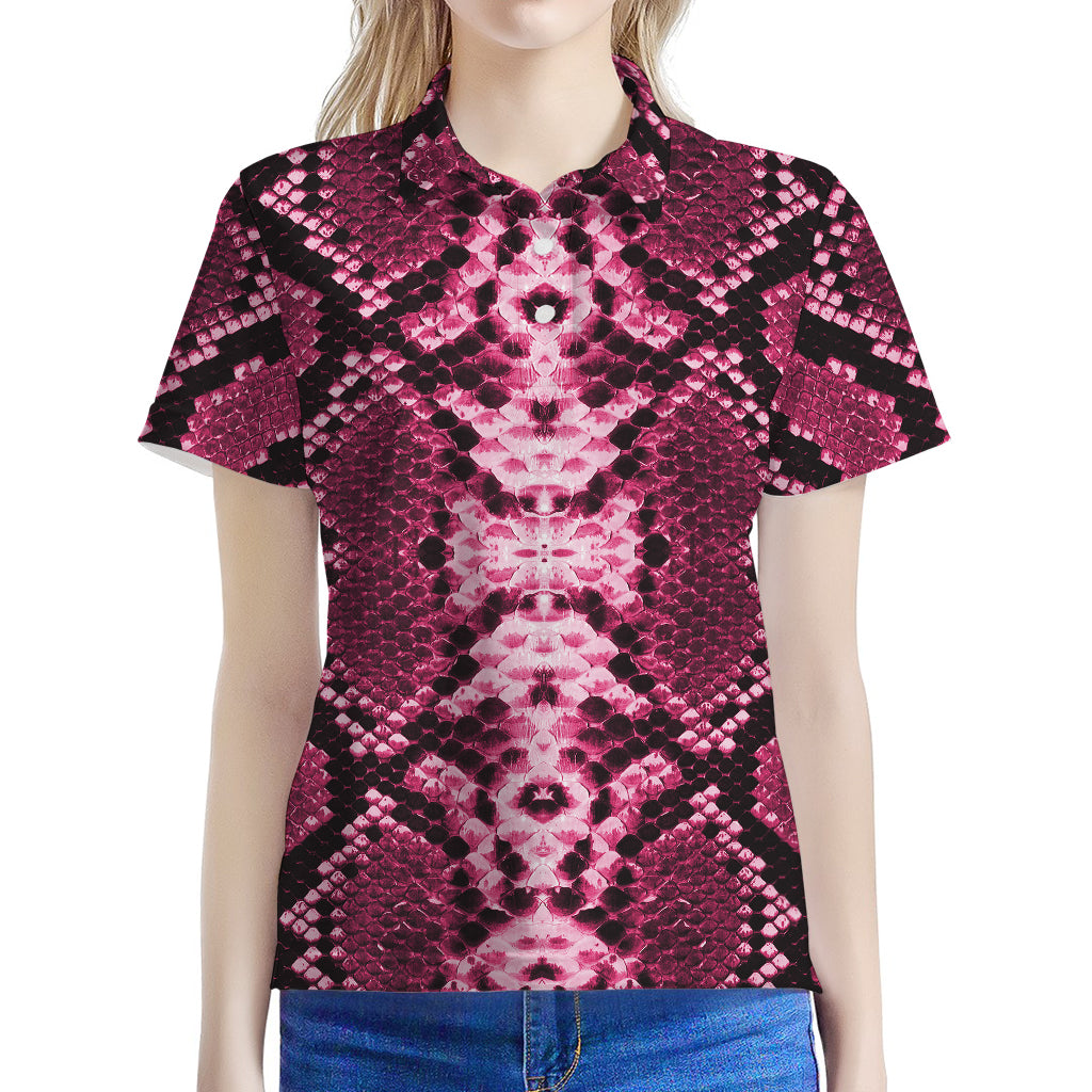 Pink Python Snakeskin Print Women's Polo Shirt