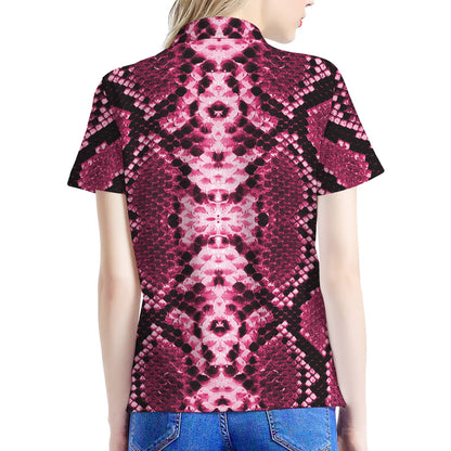 Pink Python Snakeskin Print Women's Polo Shirt